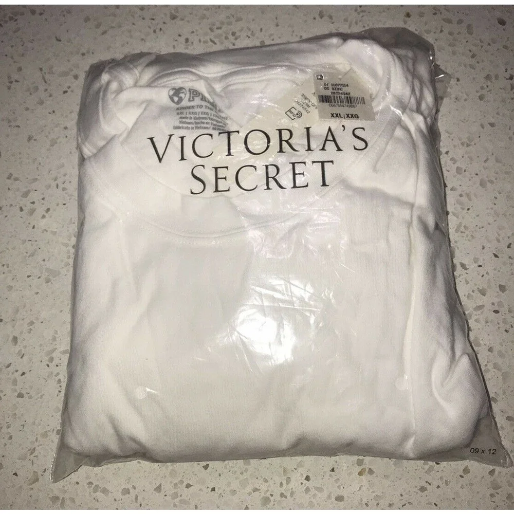 VS VICTORIAS SECRET PINK SHINE CAMPUS LONG SLEEVE TEE TOP ROSE GOLD SHINE XXL - Picture 7 of 7